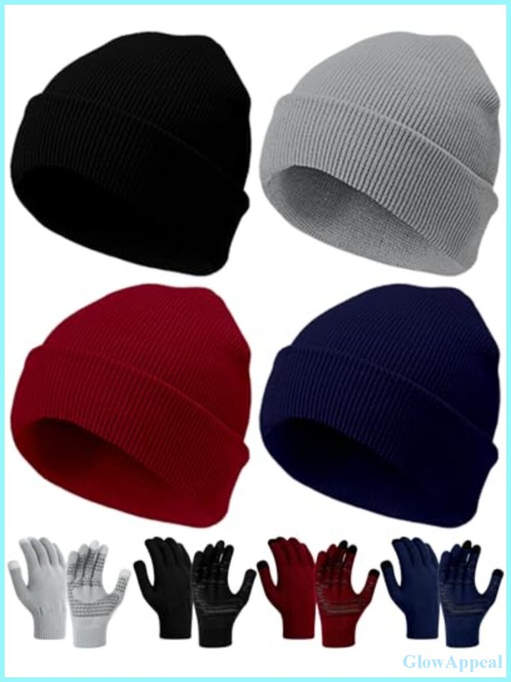 Knit Hat and Gloves Set with Touchscreen Non Slip Winter Beanie